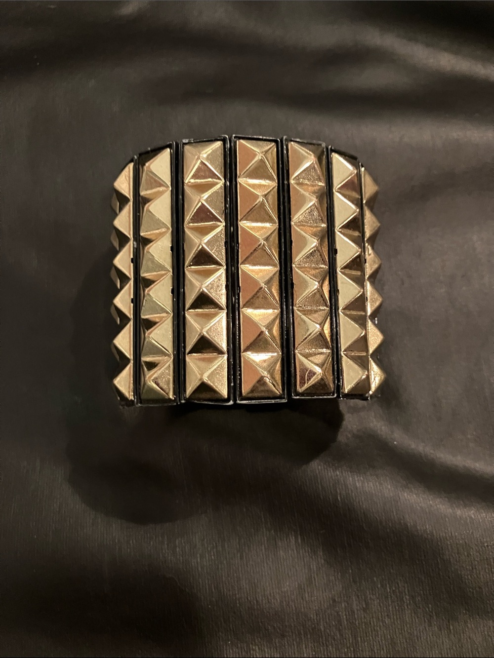 Forever 21 Gold Pyramid Stud Stretch Bracelet with Black Bands